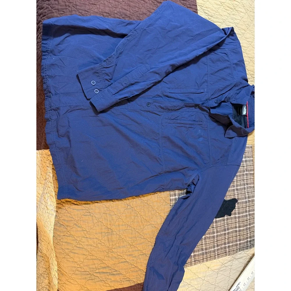 The North Face Mens Navy Blue Nylon Vented Long Sleeve Button Up‎ Shirt Large